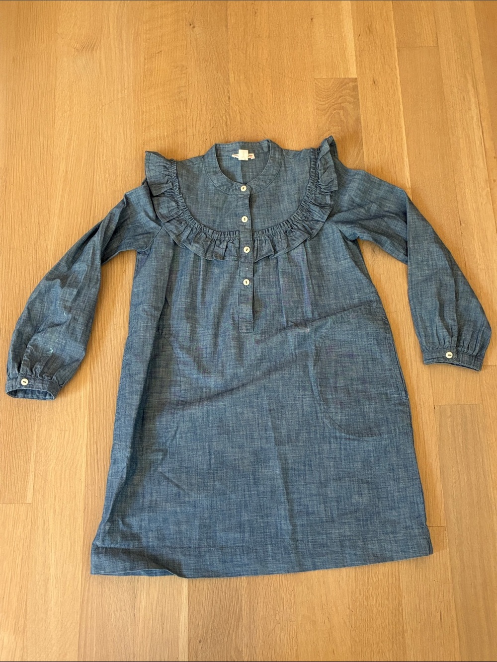 Crewcuts Girls' Ruffle-Yoke Chambray Dress - Blue